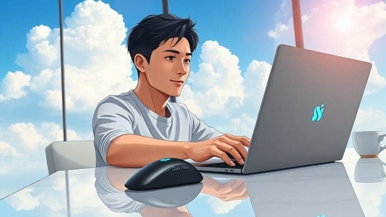 Mouse vertical vale a pena? O guia da ergonomia 10 Homem utilizando um mouse vertical ergonômico SKYTECH em uma bancada de cozinha moderna.
