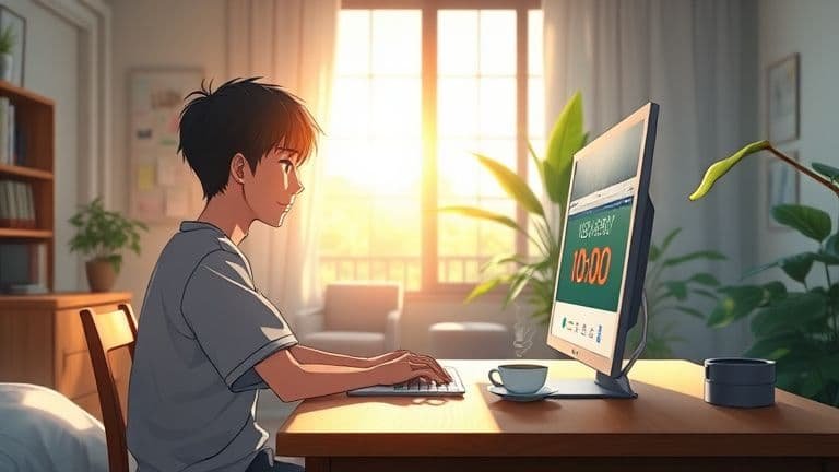 Técnica Pomodoro no PC: melhores apps e extensões para dar um gás na sua produtividade 4 Pessoa utilizando a técnica Pomodoro no PC SKYTECH em um ambiente de estudo estilo anime.
