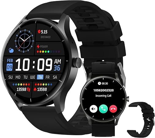 Relógio inteligente monitorando frequência cardíaca e ciclos de sono no pulso.