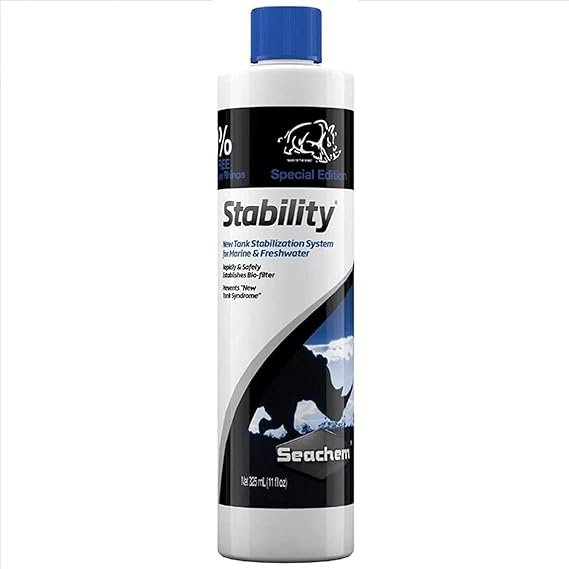 Curadoria AquaTC 18 Frasco branco de acelerador biológico Seachem Stability de 325ml para aquários.