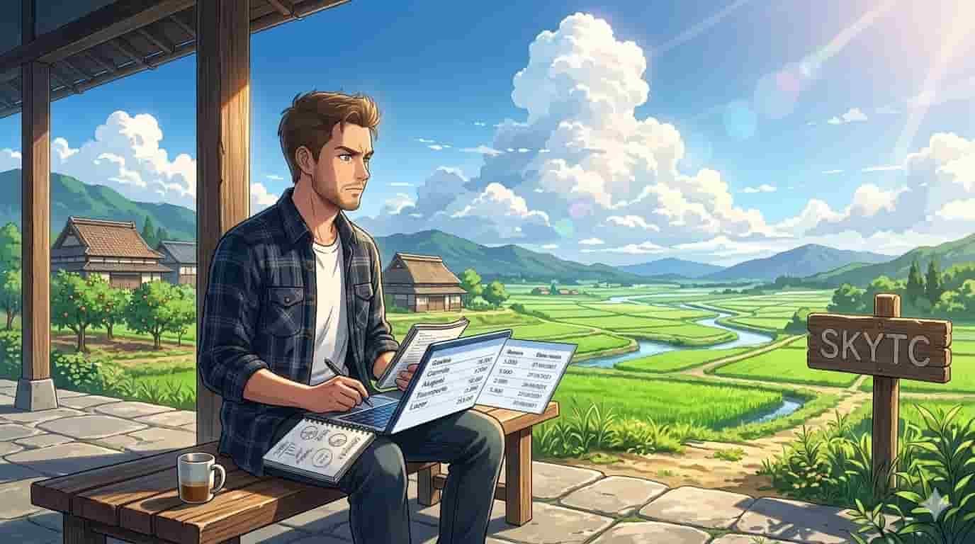 Como analisar o histórico de gastos no seu extrato digital 2 Homem de 30 anos analisando histórico de gastos em um tablet dentro de casa clara, estilo anime Makoto Shinkai SKYTC.