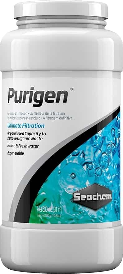 Curadoria AquaTC 6 Pote branco de polímero filtrante sintético Seachem Purigen de 500ml.
