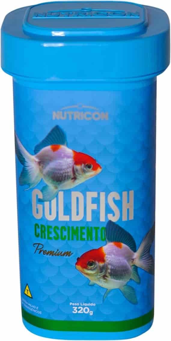 Curadoria AquaTC 22 Pote azul grande da ração nacional premium Nutricon Goldfish Crescimento.