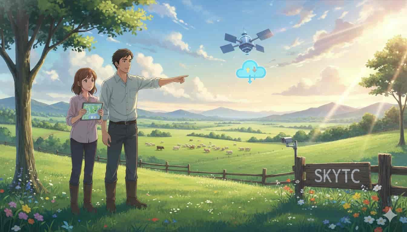 Gravação em nuvem para monitorar animais 2 Casal adulto em fazenda com tablet, monitorando animais via nuvem SKYTC