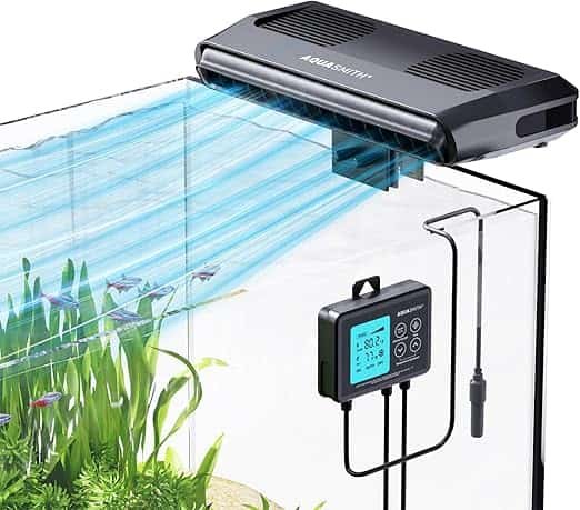 Curadoria AquaTC 11 Ventilador refrigerador de aquário Aquasmith preto com controlador digital.